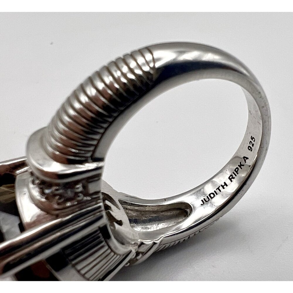 Judith Ripka Sterling Silver Smoky Quartz & Diamonique Ring Size 8 - Picture 9 of 11